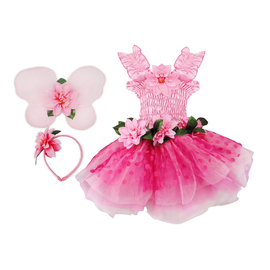 Pink Fairy Blooms Deluxe dress & wings & headband  size 3-4