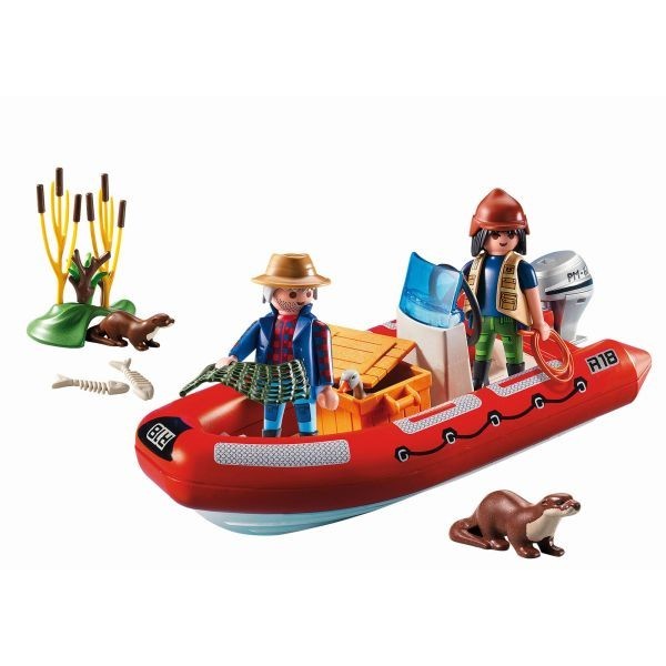 playmobil inflatable boat with explorers