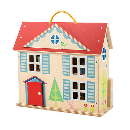 blue wooden dolls house