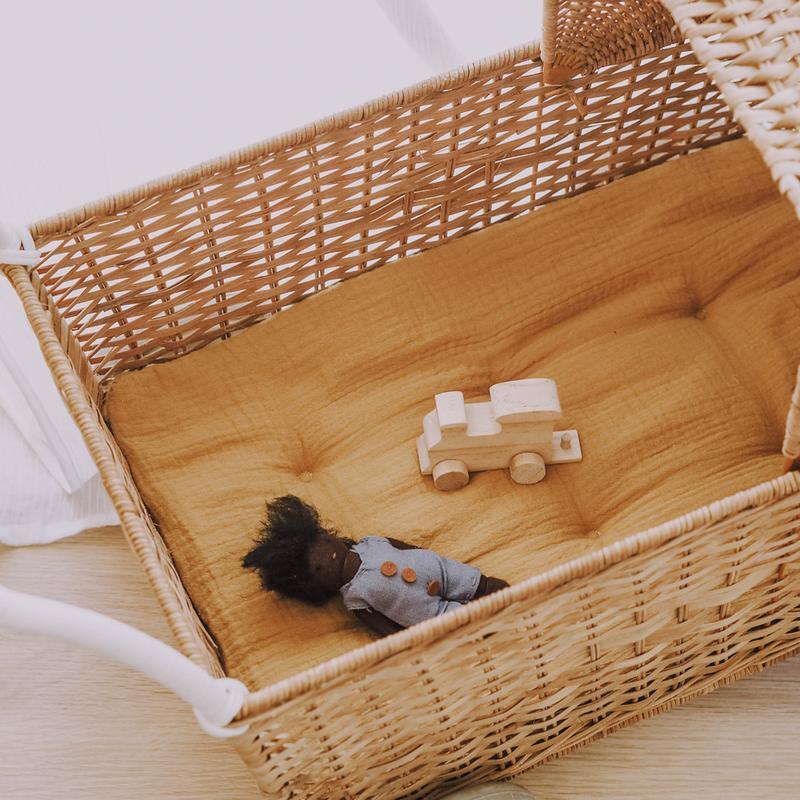 Olli Ella Strolley Mattress in Mustard dolls pram muslin mattress