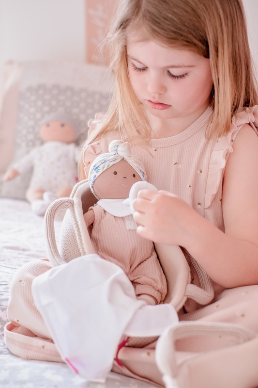 Bonikka Green Outfit Baby Doll with Knitted Carry Cot