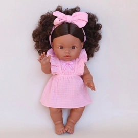 Petal Pink Dolls Bow Dress Headwrap and Bloomers - 3 Pce Set