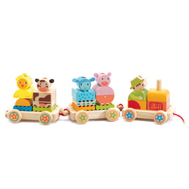 Djeco Creafarm Pull Along Activity Train with Stacking Wooden Blocks 24pc