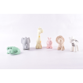 Tikiri My First Zoo Animals Set of 6 | Natural Rubber Rattle & Teether Toys