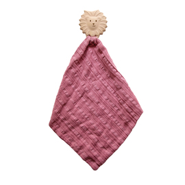 Tikiri Safari Lion Rubber Teether with Dusty Pink Muslin Comforter
