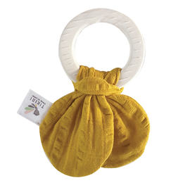 Natural Rubber Teether with a Mustard Muslin Tie