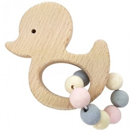 Hess-Spielzeug Wooden Duck Rattle  |  Natural Pink