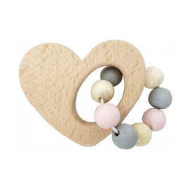 Hess-Spielzeug Wooden Heart Rattle  |  Natural Pink