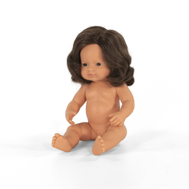 Miniland Doll - Caucasian Girl Brunette 38cm | UNDRESSED Anatomically Correct Baby Doll