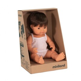 Miniland Doll - Caucasian Brunette Boy 38cm | Anatomically Correct Baby Doll