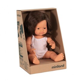 Miniland Doll - Caucasian Girl Brunette 38cm | Anatomically Correct Baby Doll