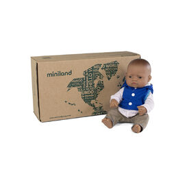 Miniland Doll Latin American Boy 32cm Boxed with Outfit | Anatomically Correct Baby Doll