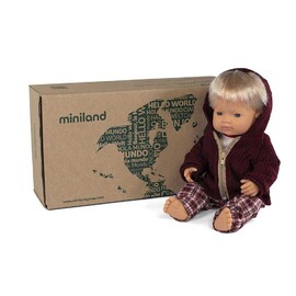 Miniland Doll Caucasian Boy 38cm Boxed with Outfit | Anatomically Correct Baby Doll
