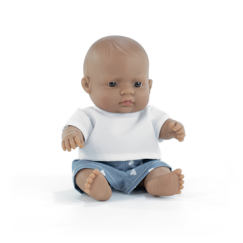 Miniland Doll - Hispanic Latin Baby Boy Doll Dressed 21cm | Anatomically Correct 