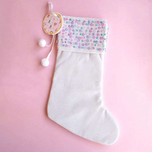 Enchanted Christmas Sequin Stocking ( White )