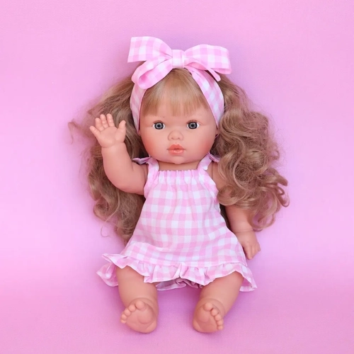 Pink Gingham Doll Clothes | Doll Summer Dress Outfit for 38cm Miniland