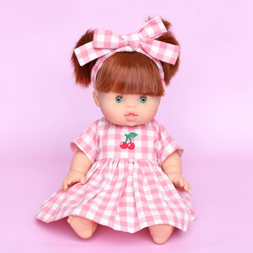 Blush Cherry Gingham Dolls Dress 