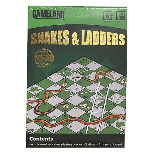 Gameland Snakes & Ladders Board Game with Wooden Game Pieces