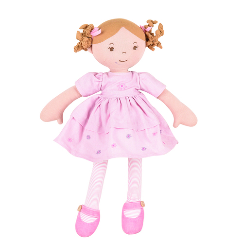 Bonikka Rag Doll - Amelia with Light Brown Hair & Pink Linen Dress