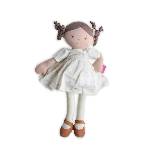 Bonikka Rag Doll - Cecilia with Brown Hair & Cream Linen Dress