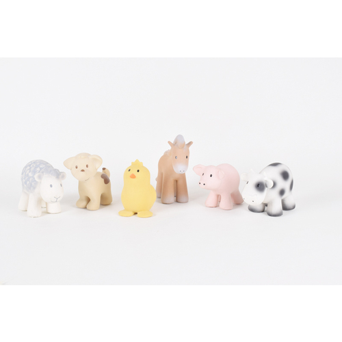 Tikiri My First Farm Animals Set of 6 | Natural Rubber Rattle & Teether Toys