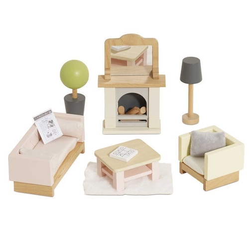 Wooden Dolls House Sitting Room - 19 Pieces