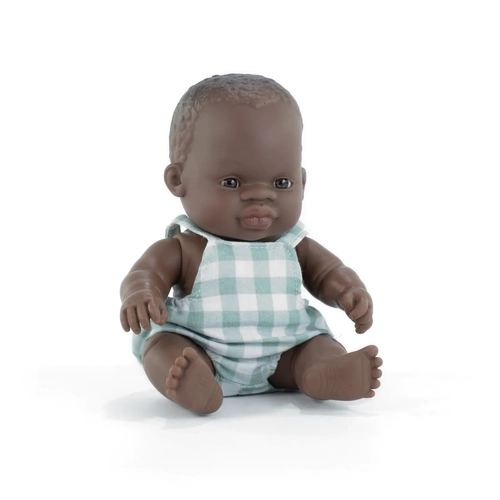 Miniland Doll - My Friends & Me Dressed African Baby Boy 21cm | Anatomically Correct Baby Doll