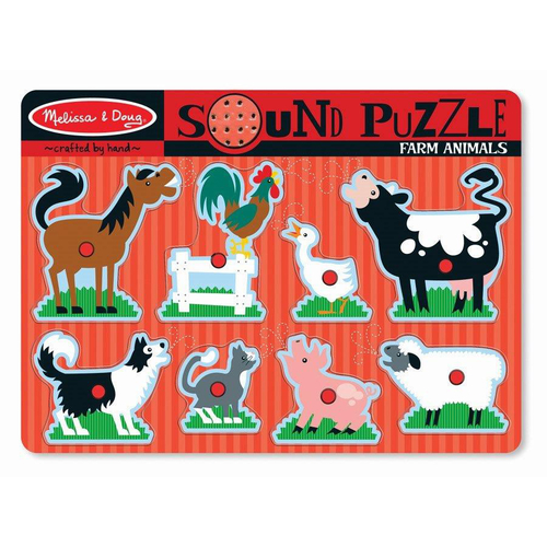 Melissa & Doug - Farm Sound Puzzle | 8 Piece Wooden Peg Puzzle