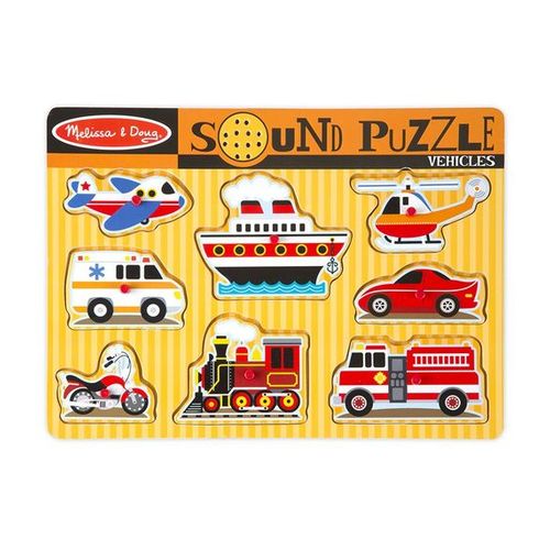 Melissa & Doug - Vehicles Sound Puzzle 8pc | Wooden Peg Puzzle