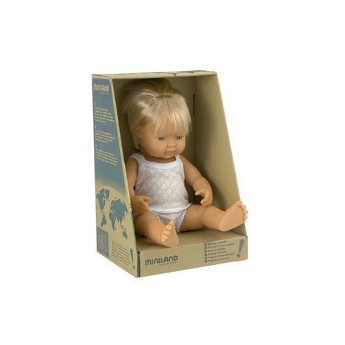 Miniland Doll - Caucasian Boy 38cm | Anatomically Correct Baby Doll