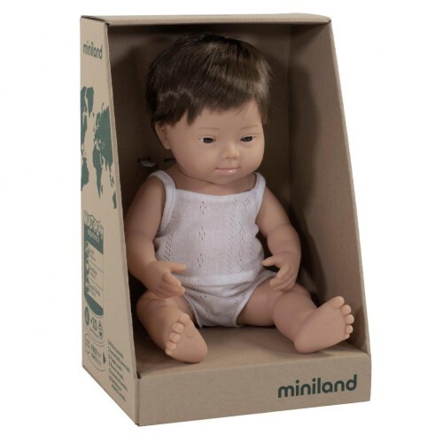 Miniland Doll - Down Syndrome Caucasian Boy 38cm | Anatomically Correct Baby Doll