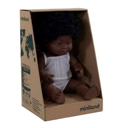 Miniland Doll - Down Syndrome African Girl 38cm | Anatomically Correct Baby Doll