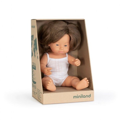 Miniland Doll -  Caucasian Girl with Down Syndrome 38cm | Anatomically Correct Baby Doll