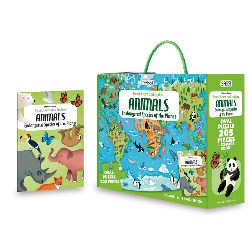 Sassi Junior | Travel, Learn & Explore Animals Endangered Species of the Planet Book & Jigsaw Puzzle 205pc