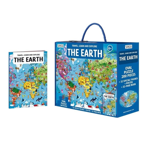 Sassi Travel, Learn and Explore - Puzzle and Book Set - The Earth, 200 Pcs