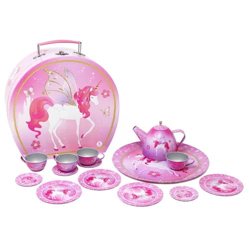 Unicorn Princess 15 pc Tin Tea Set In Carry Case